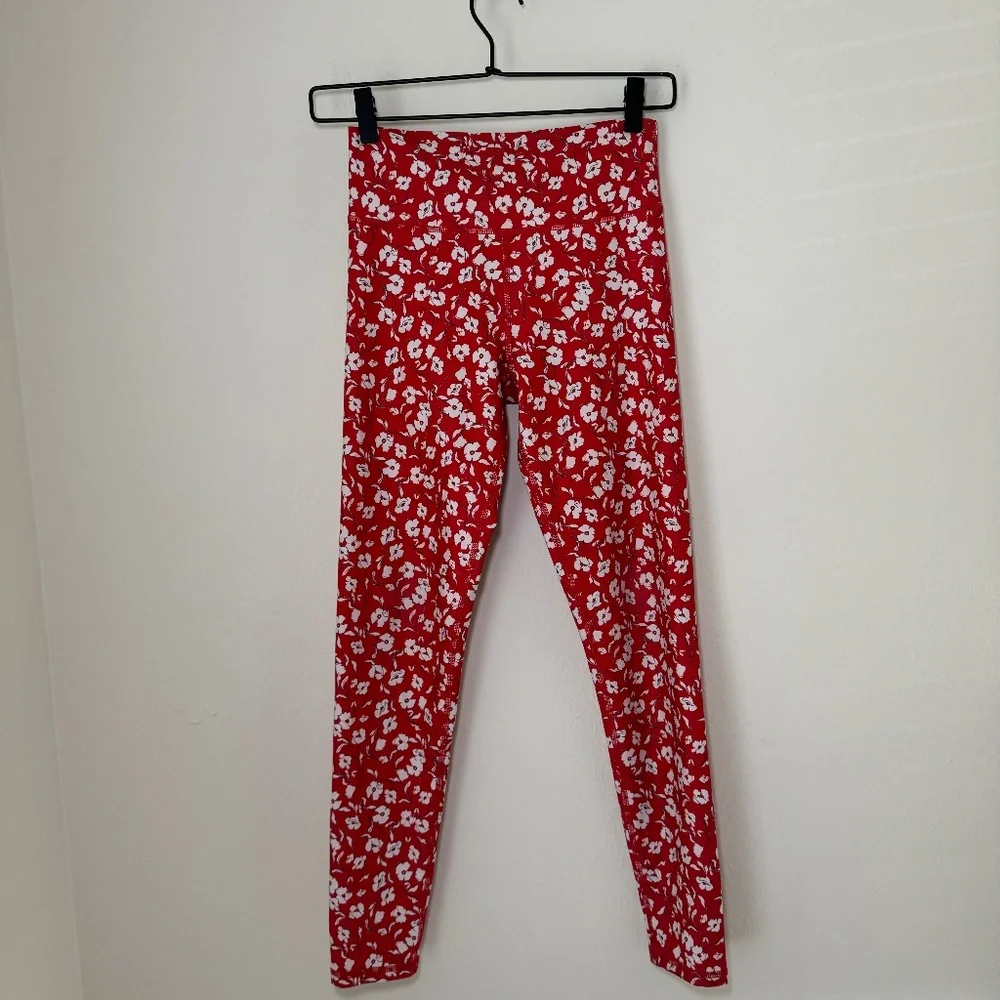 Spiritual Gangster Leggings Girl's Size 14 Red Floral Performance Yoga Active